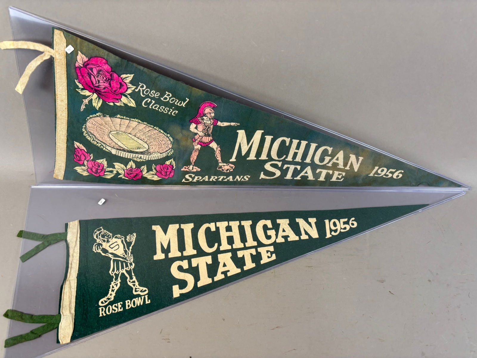 Pair 1956 Michigan State Spartans Rose Bowl Classic Football Felt Pennants (1 of 15)