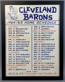 1964-65 Cleveland Barons Home Schedule Framed Advertising Sign