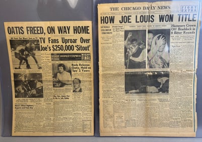 Pair 1937 Joe Louis Won Title Original Chicago Daily Newspapers
