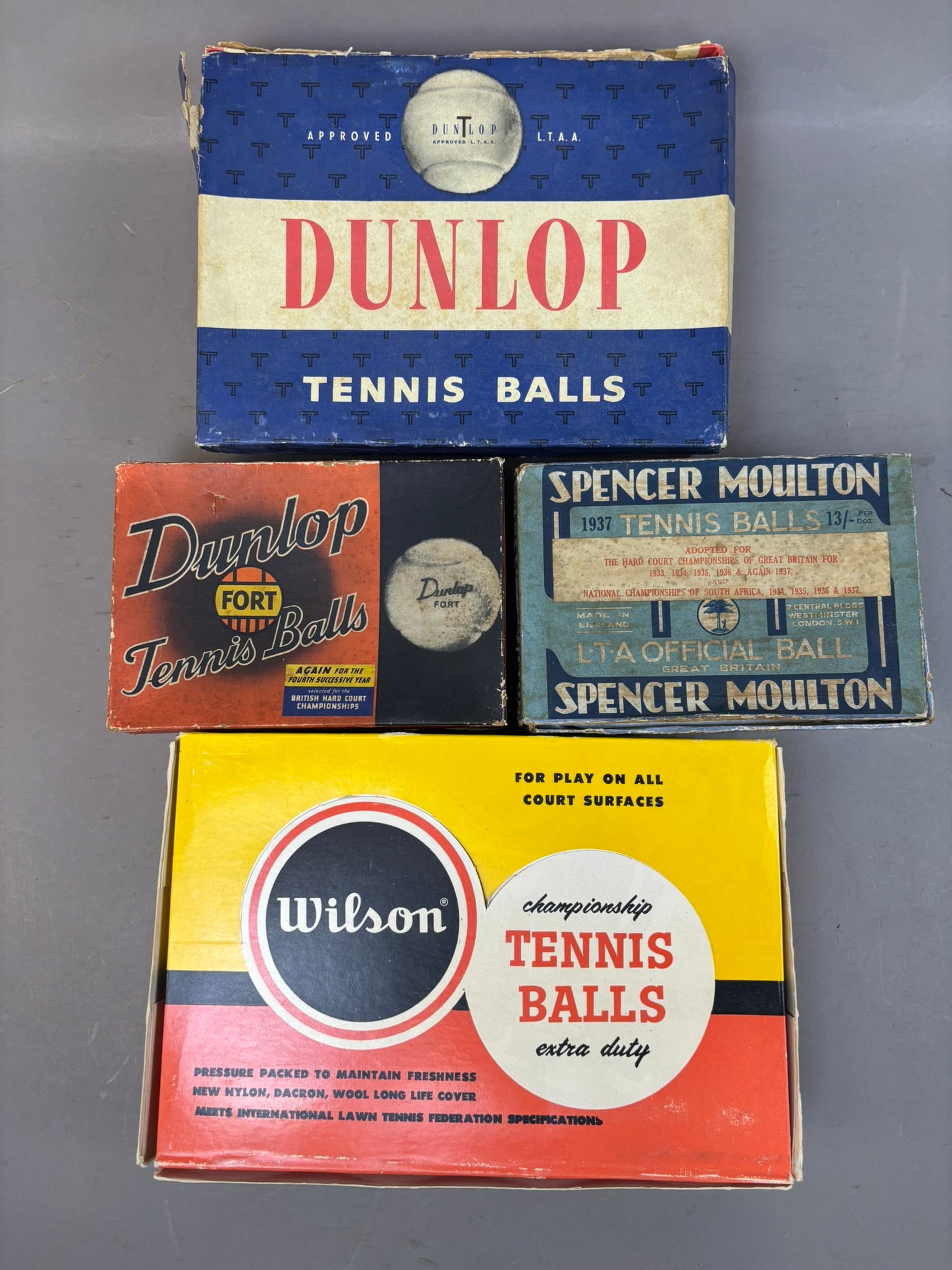 Lot 4 Original 30s 40s 50s 60s Dunlop Wilson Spencer Moulton Tennis Balls & Boxes (1 of 14)