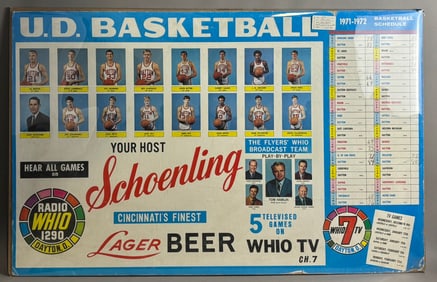 Schoenling Beer University Dayton 44"x28" 1971-1972 Basketball Schedule