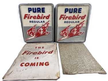 Pair Vintage Pure Firebird Regular Gasoline Embossed Plastic Pump Plates