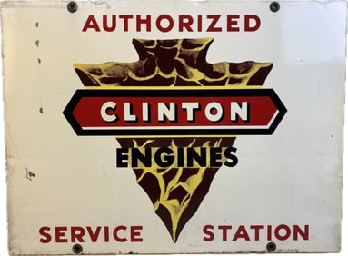 Clinton Authorized Engines Service Station DST Painted Tin Advertising Sign