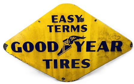 Goodyear Tires Easy Terms DSP Porcelain Canadian 1947 Advertising Sign