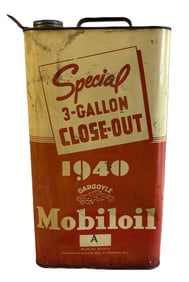 1940 Socony Vacuum Gargoyle Motor Oil Special 3 Gallon Can