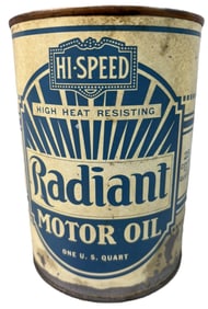 HI-SPEED Radiant Motor Oil 25 Cent Pricer Full Metal Quart Can