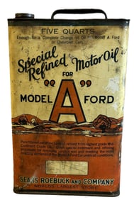 Model "A" Ford Special Refined 5 Quart Motor Oil Can by Sears Roebuck