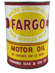 Fargo Farmers Gas & Oil Co Full Metal Quart Can