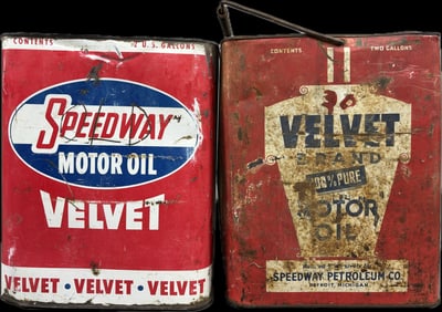 Speedway Pair 2 Gallon Velvet Motor Oil Cans Detroit Michigan