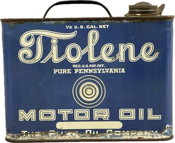 Tiolene The Pure Oil Co 1/2 Gallon Motor Oil Can Ca. 1920s