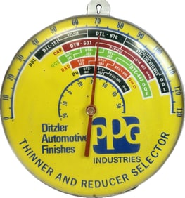 PPG Paint Thinner by Dittzler Working Round Thermometer Sign