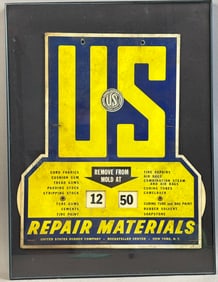 US Rubbers Repair Materials Framed Cardboard Advertising Sign