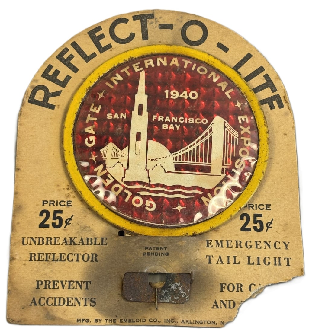 NOS Reflect-O-Lite 1940 Golden Gate Bridge International Exposition License Plate Topper (1 of 11)