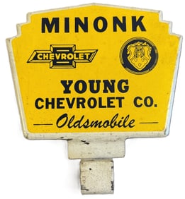 Young Chevrolet Co Oldsmobile 40s Minonk License Plate Toppper