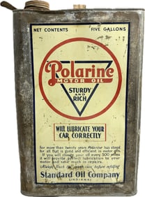 Polarine Sturdy & Rich Standard Oil Co Indiana Square 5 Gallon Motor Oil Can