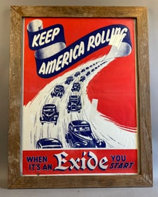 Exide Keep America Rolling 1941 Framed Paper Poster