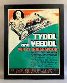 Tydol & Veedol Louis Meyer 1933 Indianapolis Framed Racing Poster