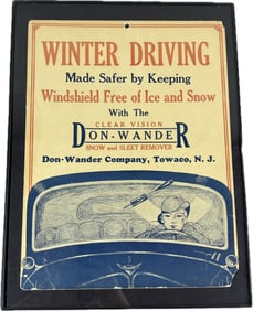 Winter Driving Don Wander Snow & Sleet Remover 1920s Cardboard Advertising Sign
