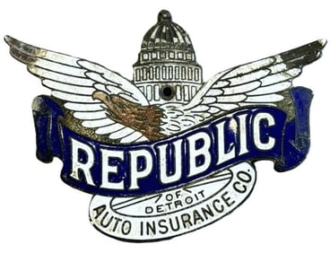 Republic Of Detroit Auto Insurance Enamel License Plate Topper Badge