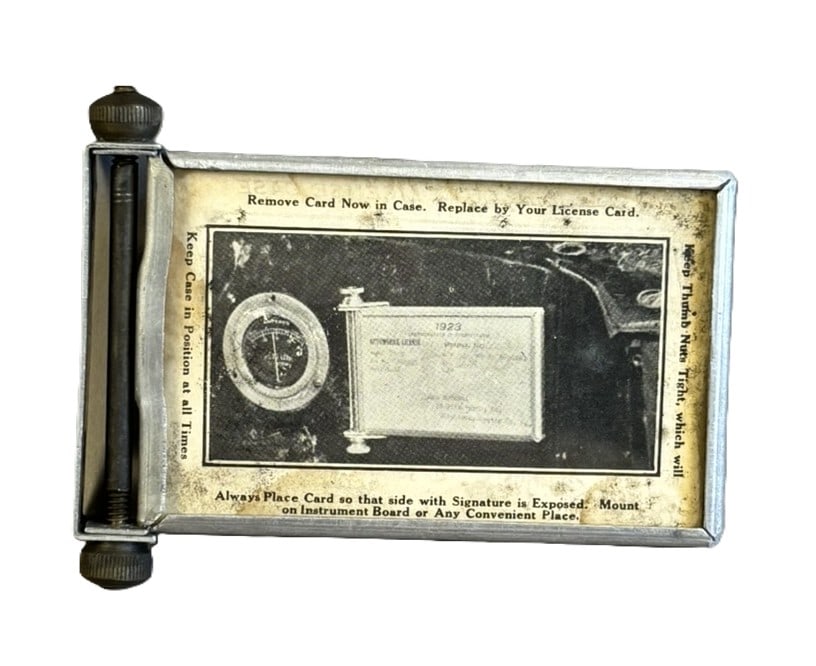 1923 Automobile Paper License Case by Veri-Best Uniontown PA: 4.75" x 3.25" - great original condition - this would have mounted to the dash of your automobile so you always had your license handy as they were paper back in the day!