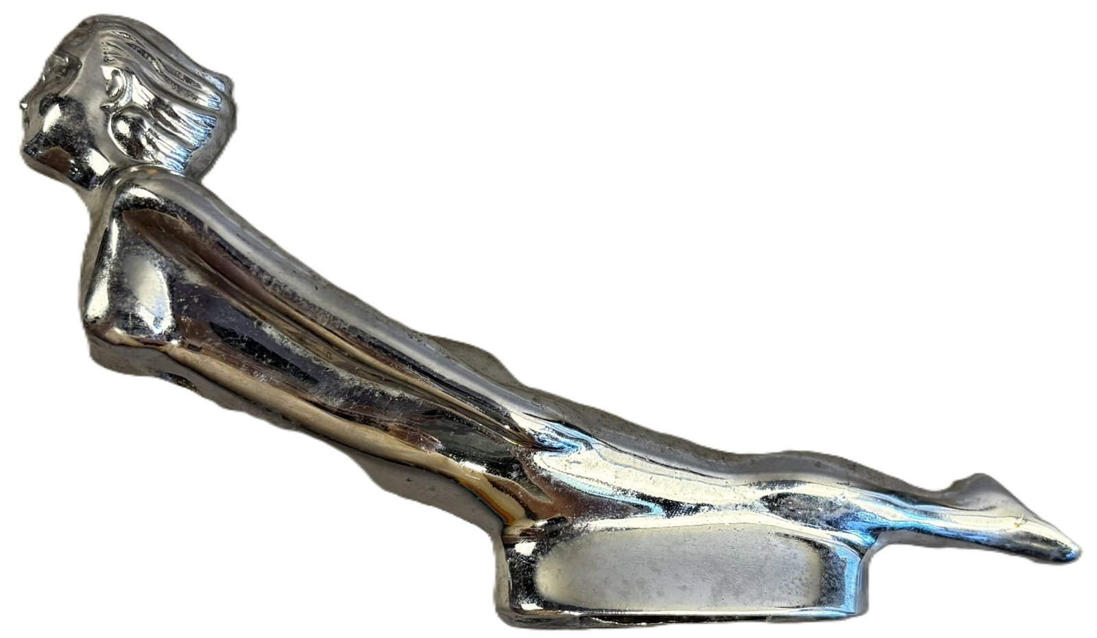 Antique Original Packard Flying Lady Goddess Hood Ornament: 8.5" x 4" - solid chrome as shown
