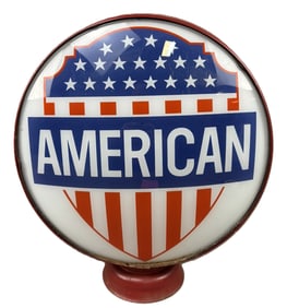 Original 15" American Shield Gas Pump Globe On Metal Body