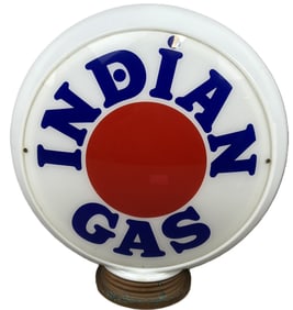 Indian Gas Red Dot Original Pump Globe w/ Hull Milk Glass Body & Copper Collar