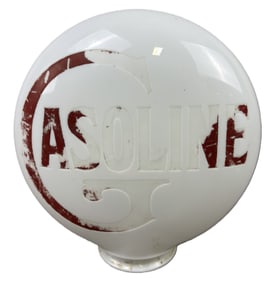 Rare Gasoline Etched One Piece Milk Glass Gas Pump Globe w/ Original Paint