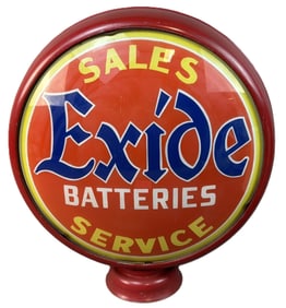 Exide Sales Batteries Original 1930s Single Lense Gas Pump Globe