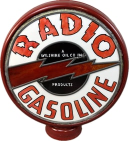 Radio Gasoline Wilshire Oil Leaded Stained Glass Gas Pump Globe
