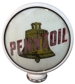 Pennzoil 1930s Large Bell Original 15" Gas Pump Globe w/ Metal Body