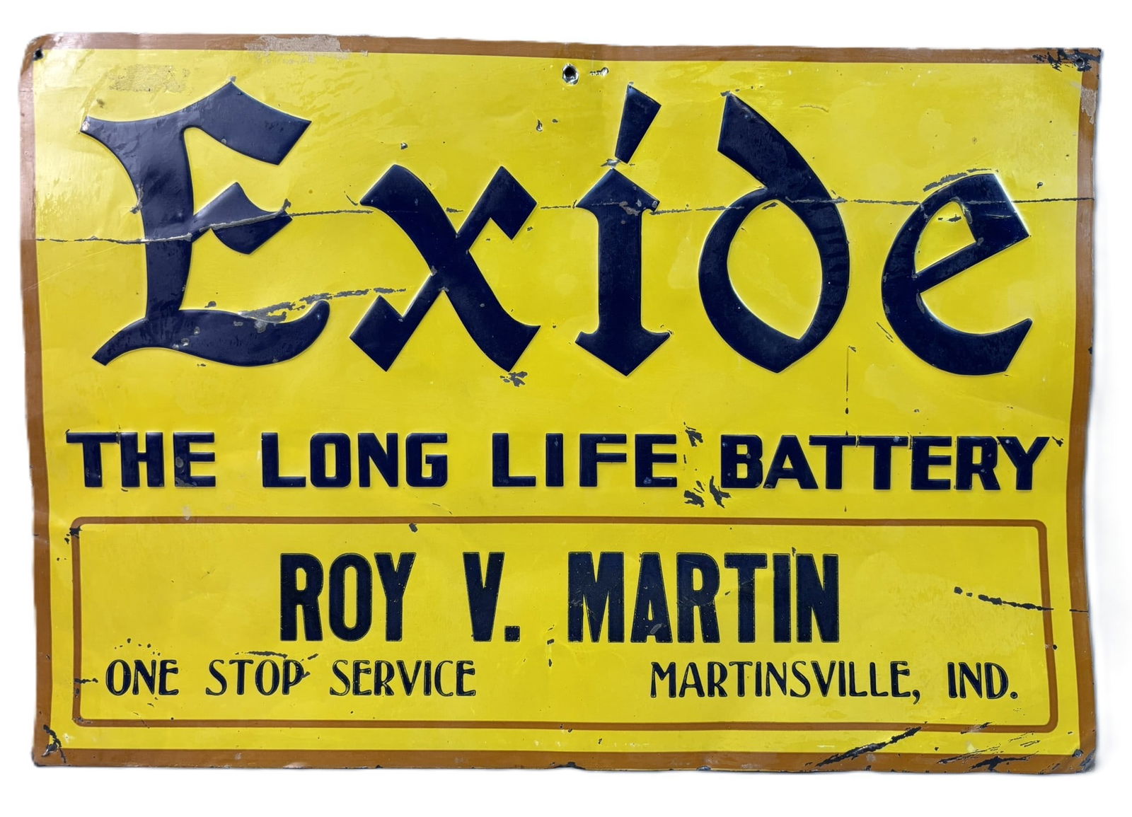 Exide The Long Life Battery SST Embossed Martinsville Indiana Sign (1 of 10)