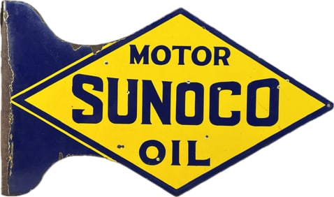 Sunoco Motor Oil DSP Porcleain 1930s Diamond Flange Sign
