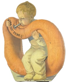 Fisk Heavy Duty Tube Original 1920s Carboard Advertising Store Display Sign w/ Boy