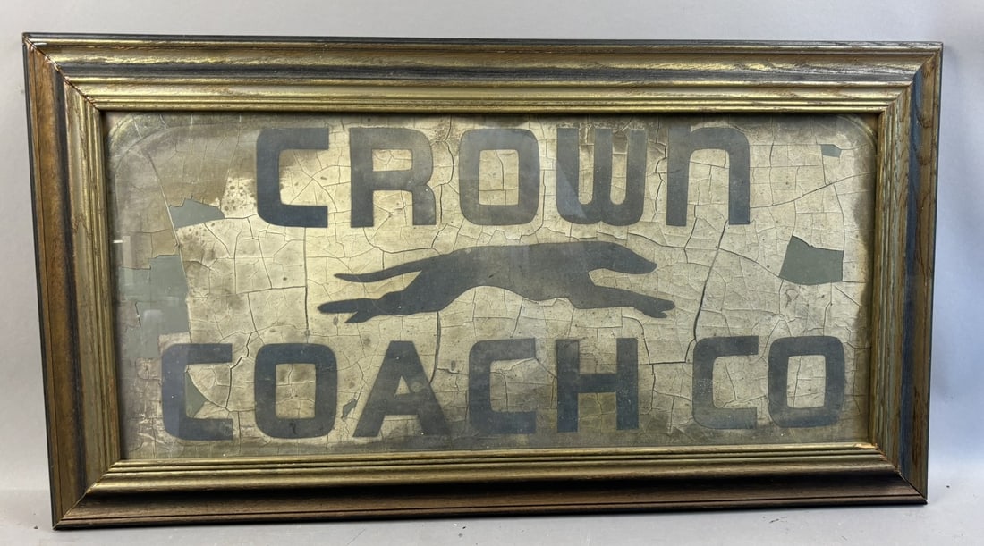 Antique Crown Coach Co Original Framed Canvas Advertising Sign: Frame measures 31.75" x 17"