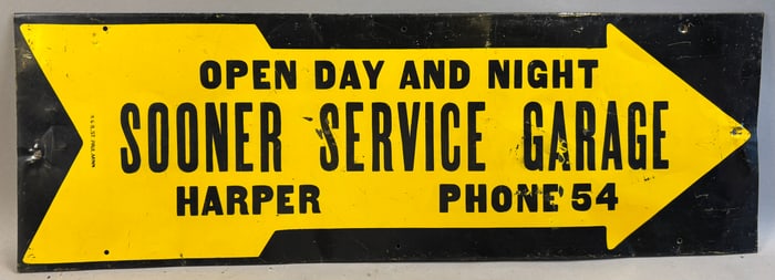 Sooner Service Garage Open Day & Night SST Advertising Sign