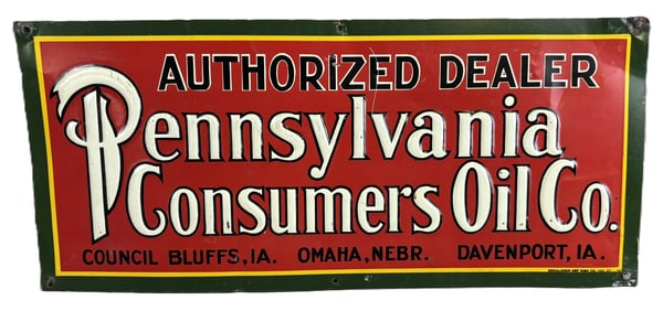 Pennsylvania Consumers Oil Co Authorized Dealer SST Embossed Sign