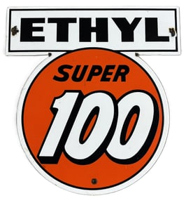 Super 100 Ethyl Clark's Porcelain Pump Plate Gas Pump Sign