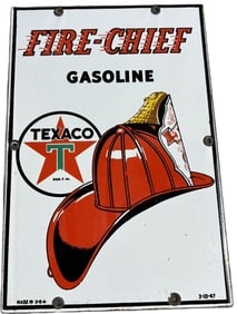 Fire Chief Gasoline SSP Porcelain Pump Plate Sign 1947