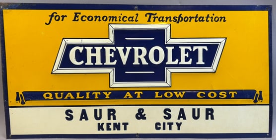 Chevrolet Tin Embossed Advertising Sign Saur & Saur Kent City