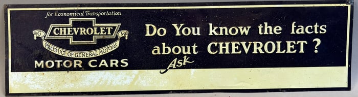 Chevrolet Motor Cars Embossed Advertising Tin Tacker Sign