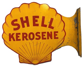 Shell Kerosene DST Tin Painted Flange Advertising Sign Ca. 1930s