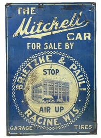 The Mitchell Car Brietzke & Pauli Stop Air Up Racine Wis Tin Embossed Sign