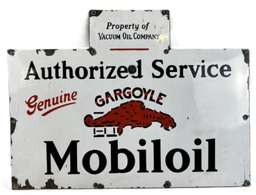 Mobiloil Authorized Service Genuine Gargoyle Oil Rack SSP Porcelain Sign