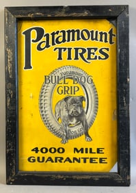 Paramount Tires Bull Dog Grip 4000 Mile Guarantee 1920s Cardboard Sign