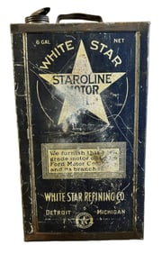 White Star Refining Staroline Motor Oil 6 Gallon Motor Oil Can Detroit Michigan