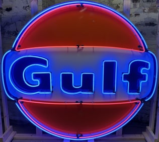 Gulf 6' Dog Ear DSP Porcelain Neon Advertising Pole Sign