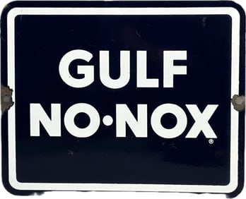 Gulf No Nox SSP Porcelain Gas Pump Plate Advertising Sign