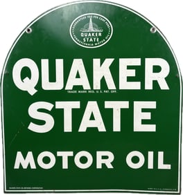 Quaker State Motor Oil Tombstone DST Tin Metal Advertising Sign