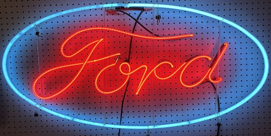 Ford Script 1940s Original 45" Oval Hanging Window Service Station Sign